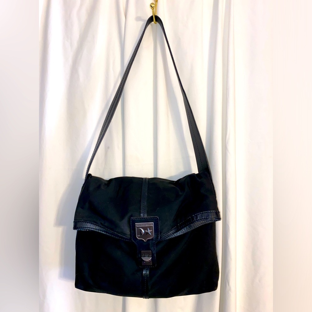 Barry Kieselstein-Cord Black Nylon Leather Trim Hobo Foldover Style Shoulder Bag